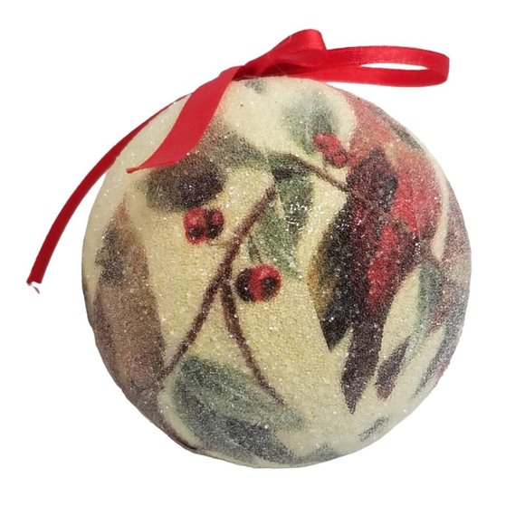 Decorative Christmas Balls Frosted Birds Cardinals Bulbs Pair Set Red Ornaments - Picture 5 of 10